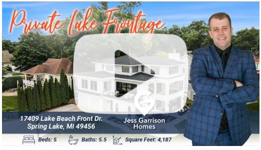 Luxurious custom home in Spring Lake with private lake frontage, 5 bedrooms, 5.5 bathrooms, and over 4,187 square feet, designed by Jess Garrison Homes for exclusive lakefront living.